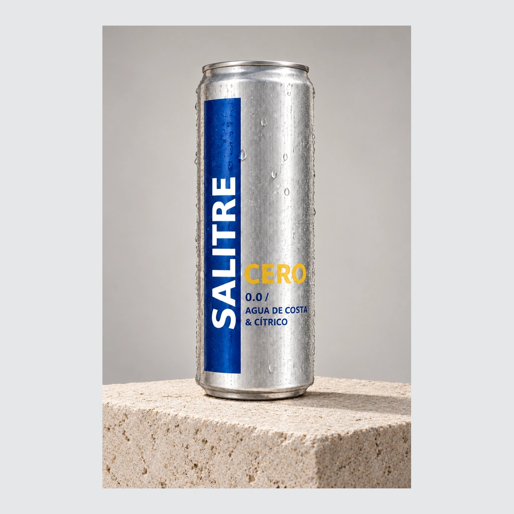 Lata de Salitre Cero en un packshot limpio sobre una superficie clara